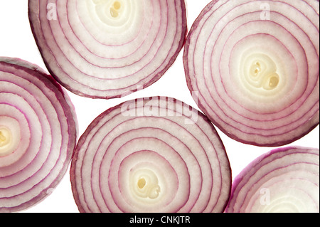 red onion slices on white background Stock Photo