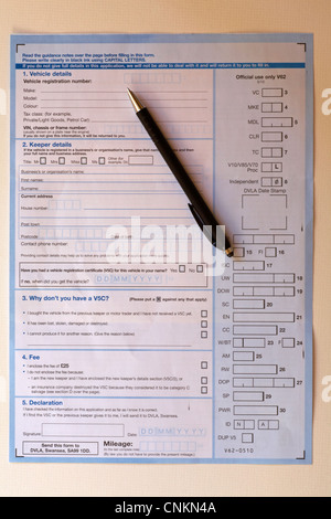 Close up of a DVLA form, the UK agency dealing with vehicle and driver ...