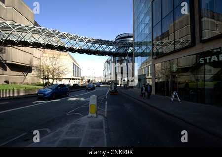 Pedestrian bridge over Leith Street in Central Edinburgh, Scotland. Stock Photo