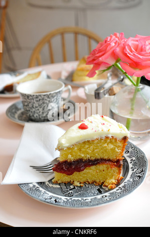 Victoria Sponge Cake at Afternoon Tea at High Tea of Highgate, London, England, UK Stock Photo