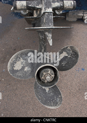 Close-up of a boat engine on land. Stock Photo