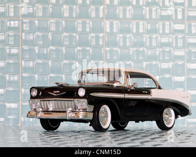 1956 Chevrolet BelAir coupe model car on aqua tiles. Stock Photo