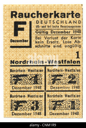 Ration card to buy tobacco products, smoker's ration card from 1948, American and British occupied zone, Germany, Europe Stock Photo