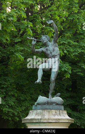 'Le fauna dansant'. The bronze statue of a dancing faun by Eugène Louis Lequesne, which stands in the Jardin du Luxembourg. Paris, France. Stock Photo