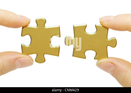 puzzle in hands isolated on white background Stock Photo