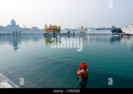 Asia India Punjab Amritsar Golden Temple or Hari Mandir A holy bath in the faithful Stock Photo