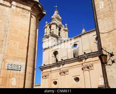 View of St Paul's cathedral from St Paul's Street Mdina, Malta, Europe Stock Photo