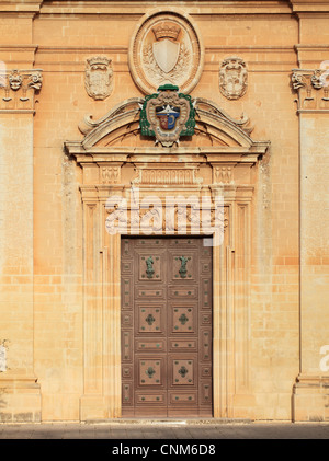 The ornate door and door case of St Paul's cathedral Mdina, Malta, Europe Stock Photo