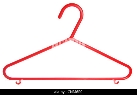 red childrens plastic coat hanger studio cutout Stock Photo