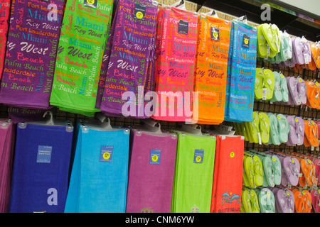Miami Beach Florida,Walgreens Pharmacy,drugstore,beach towels,display case sale,souvenirs,gifts,rubber sandals,flip flops,shoes,footwear,FL120311006 Stock Photo