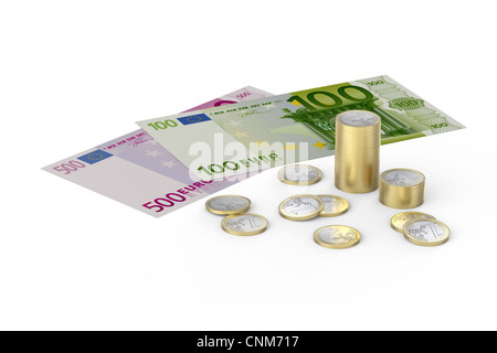 Euro and one Eur coins on white background Stock Photo