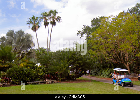 Miami Florida,Coral Gables,Fairchild Tropical Gardens,palm trees,landscaping,electric cart,riders,visitors travel traveling tour tourist tourism landm Stock Photo