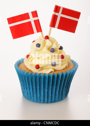 DANISH FLAG CUPCAKE Stock Photo