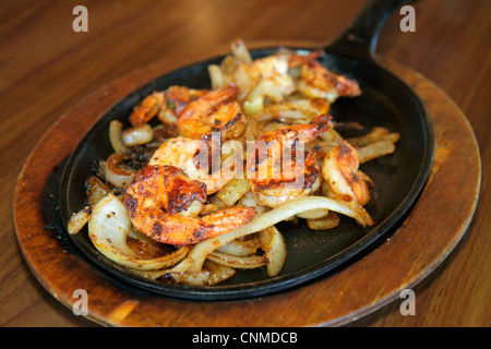 Miami Florida,Homestead,Krome Avenue,Casita Tejas Mexican,restaurant restaurants food dining cafe cafes,dining,shrimp fajitas,sizzling pan,FL120331098 Stock Photo