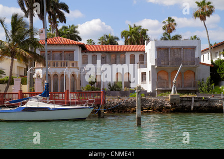 Miami Beach Florida,Biscayne Bay,Palm Island,49 Palm Avenue,waterfront home,mansion,celebrity,boarded up,FL120331125 Stock Photo