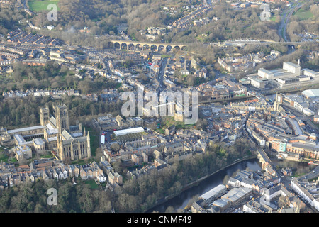 Aerial photograph or Durham Cathedral and town Stock Photo