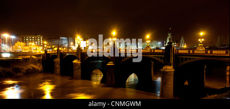 Newport town bridge crossing the river Usk at night time. Stock Photo