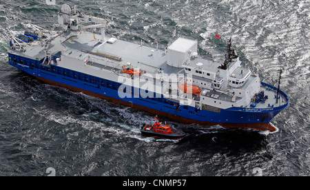 aerial view of a ship with pilot boat escort in the North Sea Stock ...