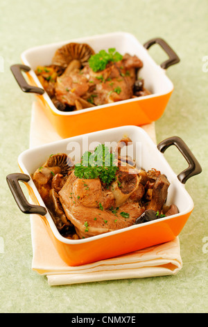 Turkey ossobuco with wild mushrooms. Recipe available. Stock Photo