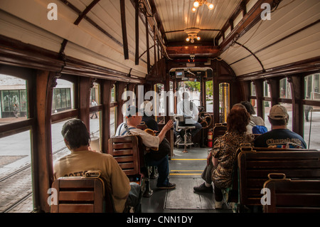 Inside a Memphis' Main Street Trolley with authentic vintage trolley cars Stock Photo