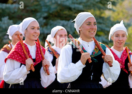 The Oinkari Basque Dancers perform at the Trailing of the Sheep Festival in Hailey, Idaho, USA. Stock Photo