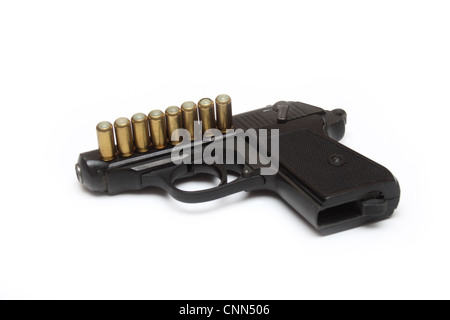 pistol with ammunition, isolated on white background Stock Photo