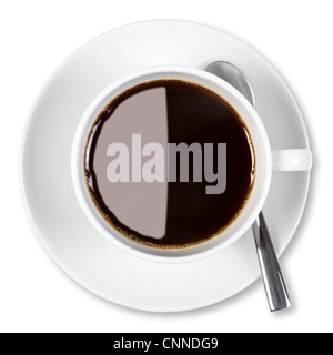 Overhead photo of a cup of black coffee, isolated on a white background with clipping path. Stock Photo