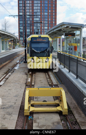 Metrolink tram stop at Media City, Salford Quays, UK Stock Photo