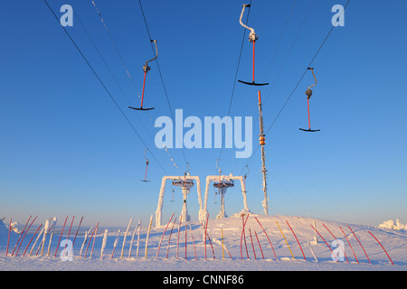 Ski Lift, Rukatunturi, Kuusamo, Northern Ostrobothnia, Finland Stock Photo