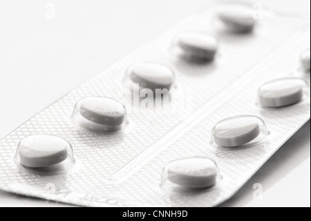 Round white tablets in a blister pack Stock Photo