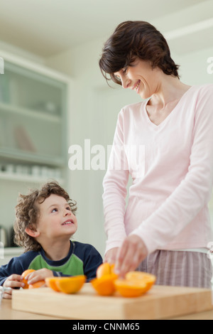Mother and son having breakfast Stock Photo