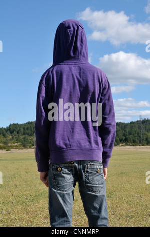 Backview of Boy Looking at Field, Blandas, Gard, France Stock Photo