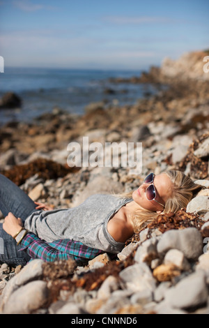 Woman at the Beach, Palos Verdes, California, USA Stock Photo