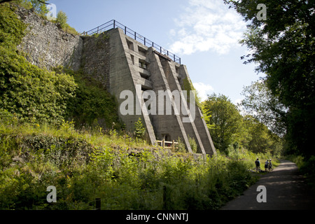 View habitat regeneration former limestone quarry Millers Dale Quarry Derbyshire Wildlife Trust Reserve Wye Valley Derbyshire Stock Photo