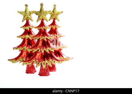 Three Christmas Tree Ornaments on a white background, text area. Stock Photo