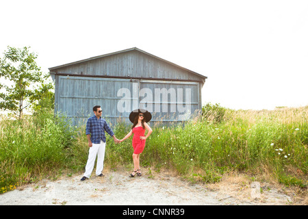 Couple by Barn, Unionville, Ontario, Canada Stock Photo