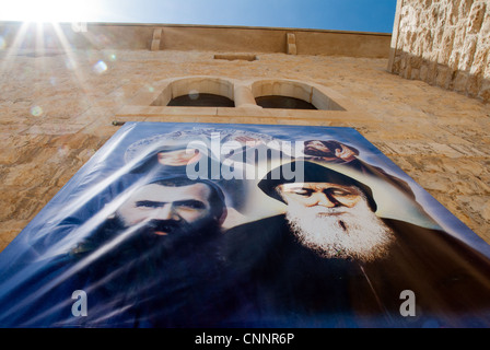 four saint poster at the entrance of kifane Monastery Batroon north Lebanon Stock Photo