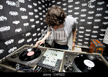 A DJ in a club in Shoredtich, London, England, UK. Stock Photo