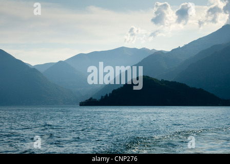 View across Lake Como, Italy, toward Villa Balbianello. Stock Photo