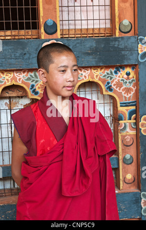 Asia, Bhutan, Punakha. Young monk in Punakha Dzong monastery Stock Photo
