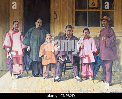 Mural depicting Chinese immigration, Chinatown, Vancouver, British Columbia, Canada Stock Photo