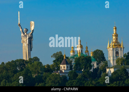 View of the Rodina Mat and Kiev-Pechersk Lavra Monastery, Kiev, Ukraine Stock Photo