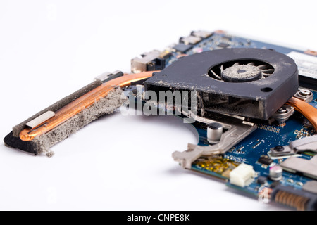 Dirty laptop cooling system close view on details Stock Photo