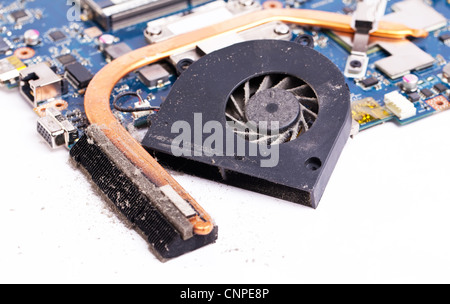 Dirty laptop cooling system close view on details Stock Photo