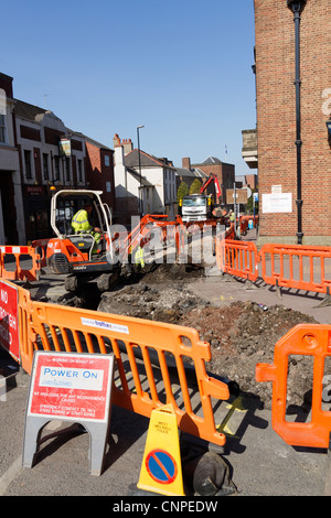 Road works on a busy high street in Dudley Stock Photo