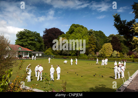 UK, England, Devon, Paignton, Oldway Gardens, Torbay Country Bowls club match in progress Stock Photo