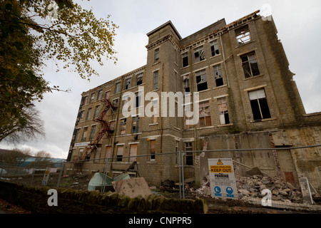 The Gannex Mill at Elland, near Halifax, West Yorkshire, during demolition. Stock Photo