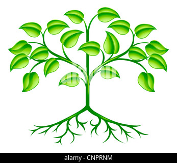 A green stylised tree design element symbolising growth, nature or the environment Stock Photo