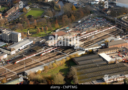 Aerial view of Stafford Railway Station Uk Stock Photo