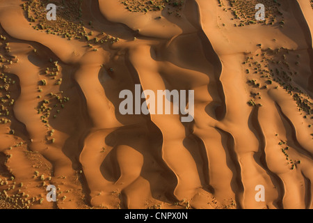 Aerial photograph of the giant sand dunes at Sossusvlei, southern Namibia shortly after sunrise Stock Photo
